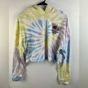 Psycho Tuna Colorful crop graphic print Tie-Dye lounge hoodie Sz M Sunny Daze